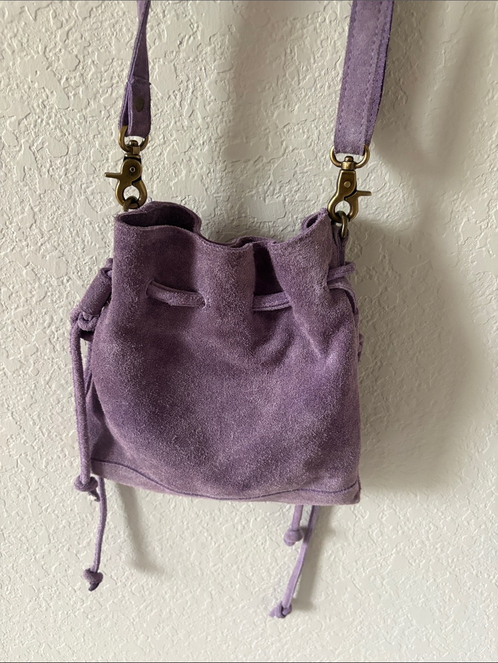 Purple Suede Drawstring Crossbody Bag by Free People